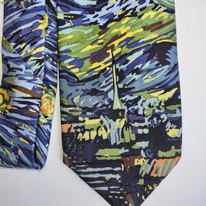 Vintage Mens Neck Tie 'Vincent's Starry Night' Van Gogh 100% Silk  3.5"W x 59"L